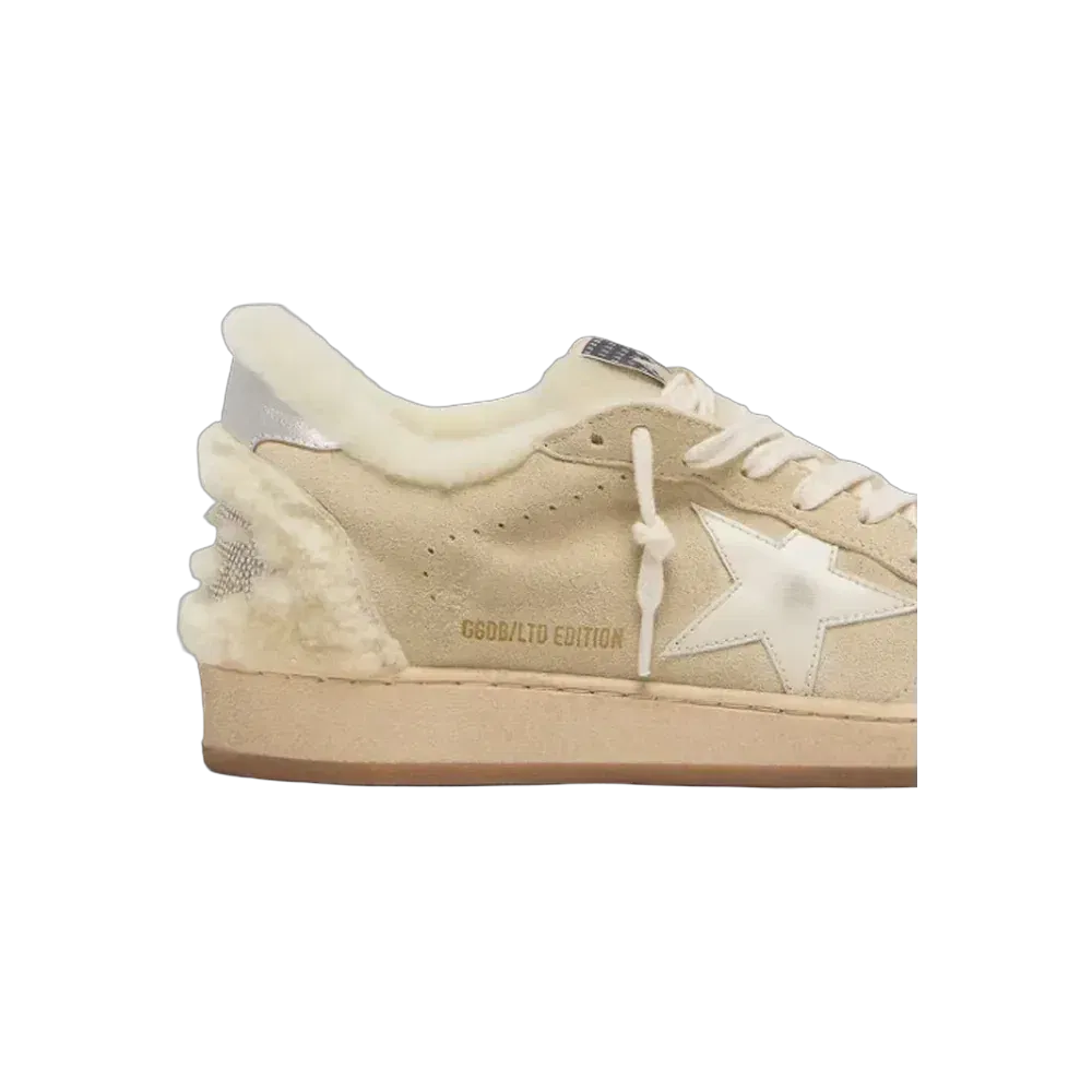 Golden Goose Ball Star In Suede And Shearling With White Patent Leather Star