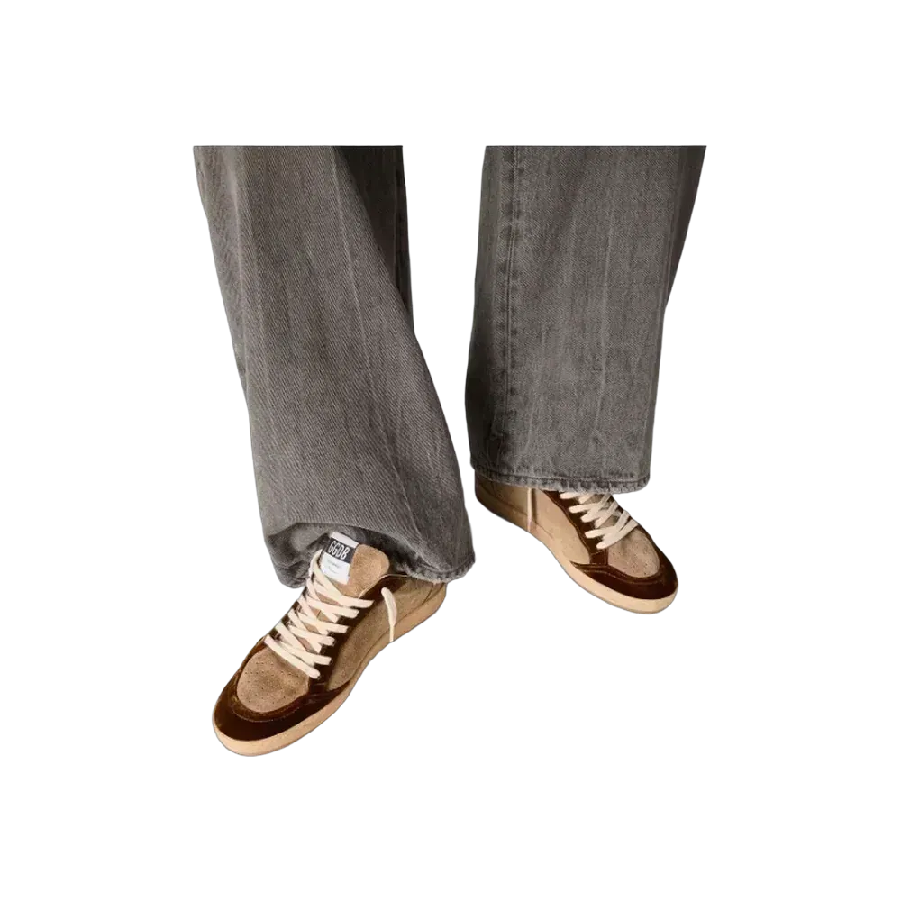 Golden Goose Ball Star In Tobacco Suede With White Leather Star And Cognac Velvet Inserts