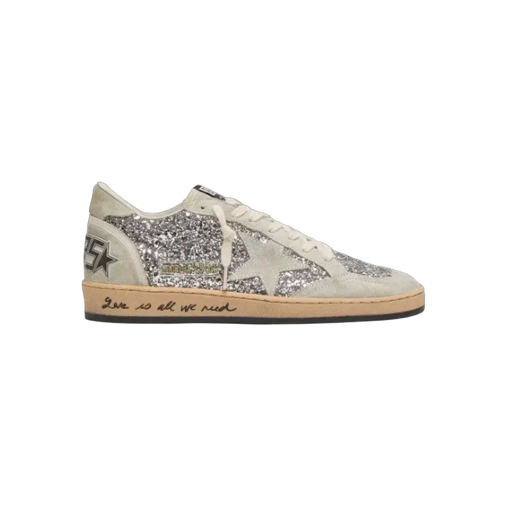 Golden Goose Ball Star In Silver Glitter With Ice-Gray Suede Inserts
