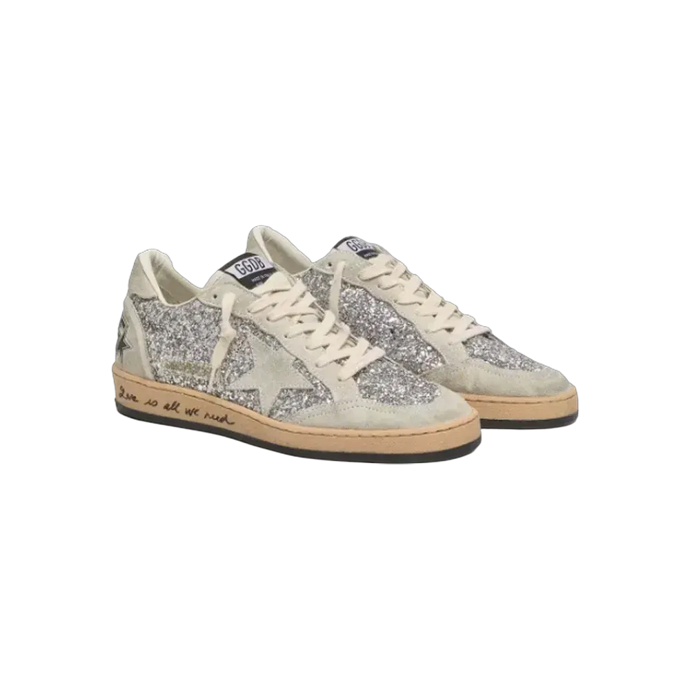 Golden Goose Ball Star In Silver Glitter With Ice-Gray Suede Inserts