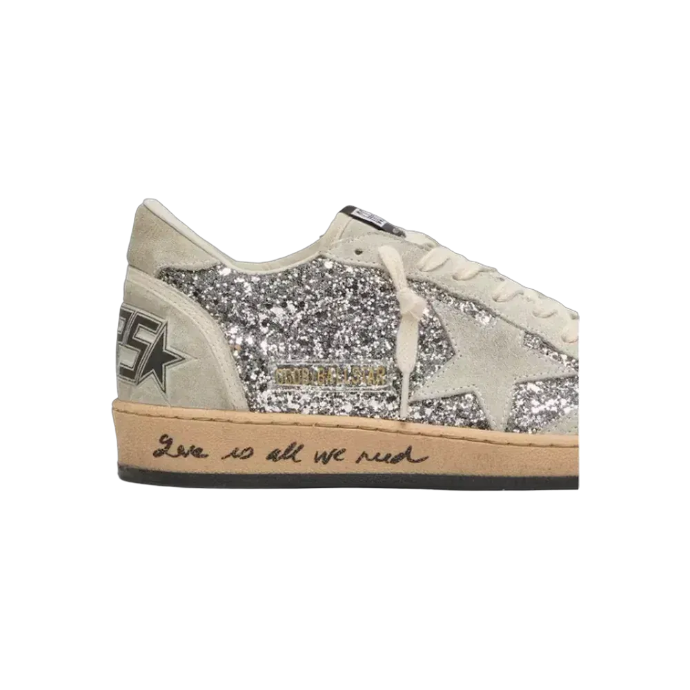 Golden Goose Ball Star In Silver Glitter With Ice-Gray Suede Inserts