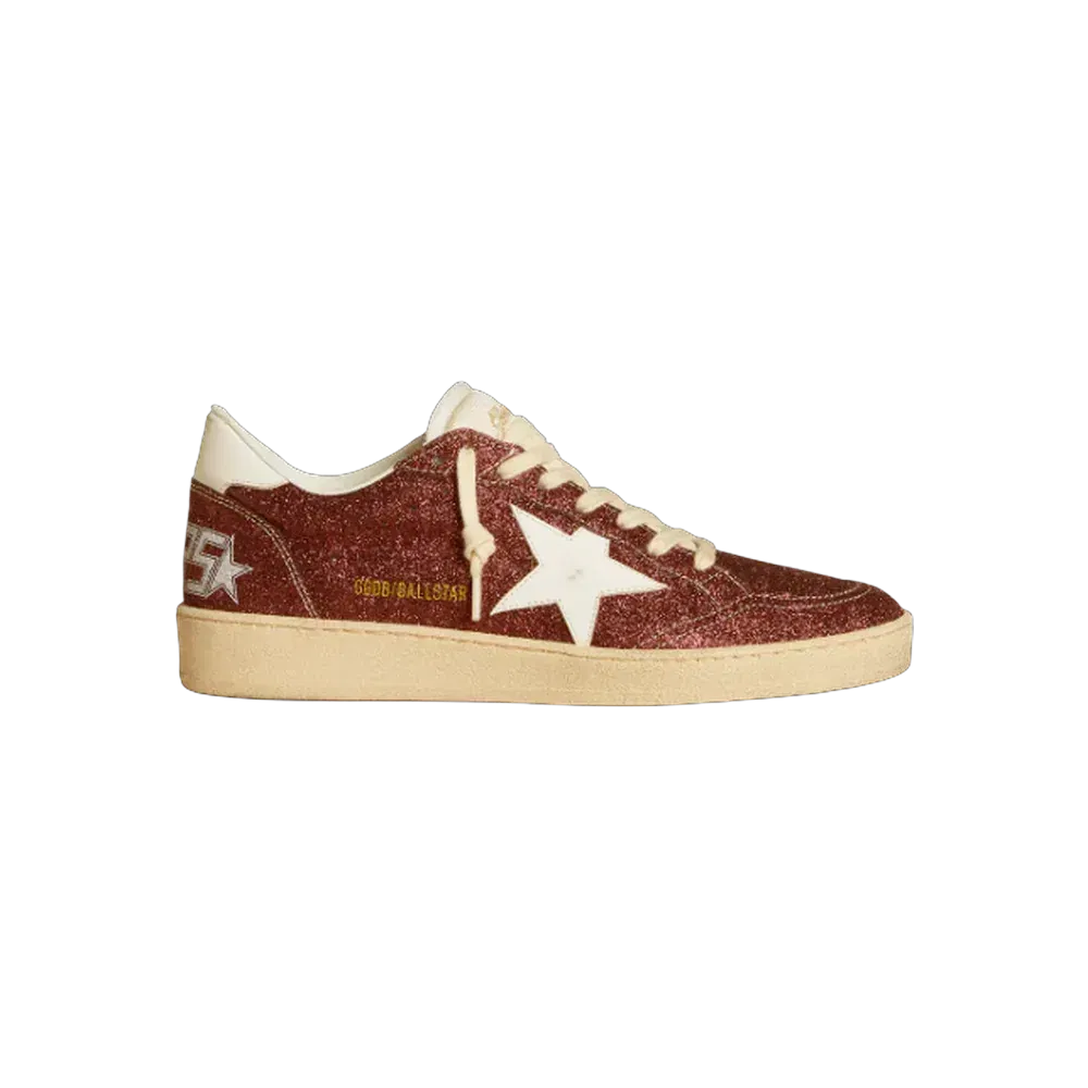 Golden Goose Ball Star In Burgundy Glitter With White Leather Star And Heel Tab