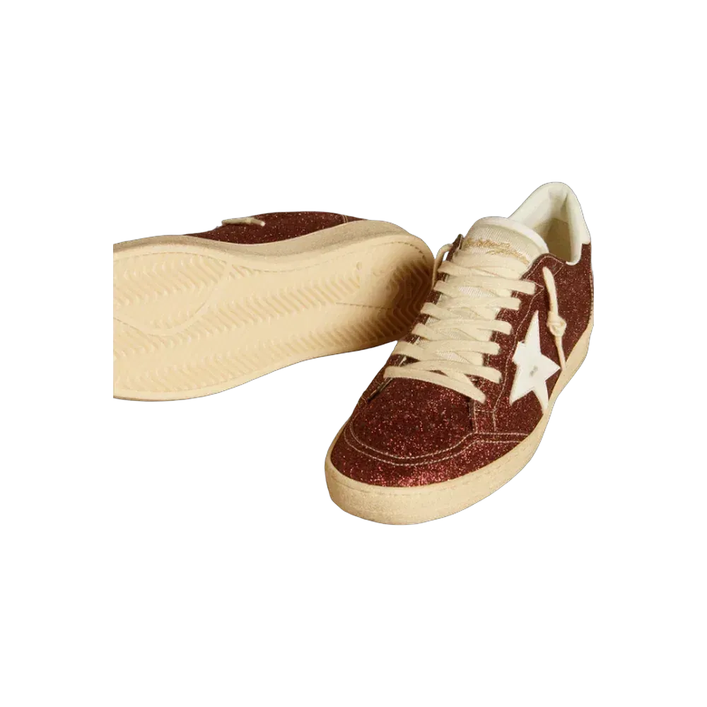 Golden Goose Ball Star In Burgundy Glitter With White Leather Star And Heel Tab