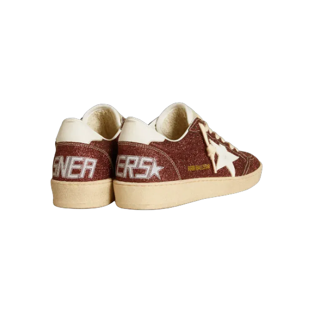 Golden Goose Ball Star In Burgundy Glitter With White Leather Star And Heel Tab