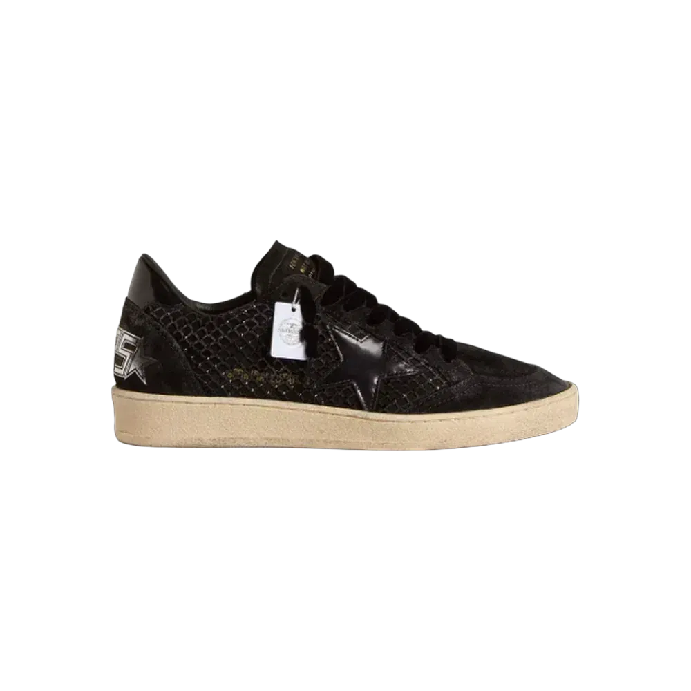Golden Goose Ball Star In Mesh With Swarovski Crystals And Black Laminated Leather Star