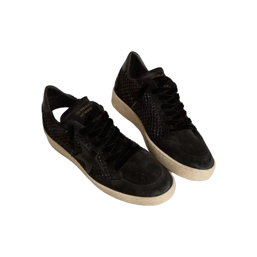 Golden Goose Ball Star In Mesh With Swarovski Crystals And Black Laminated Leather Star