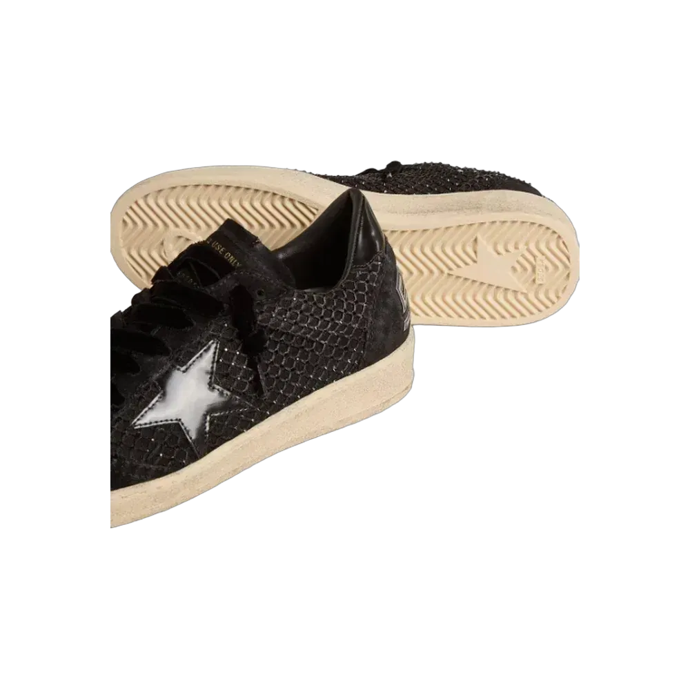 Golden Goose Ball Star In Mesh With Swarovski Crystals And Black Laminated Leather Star