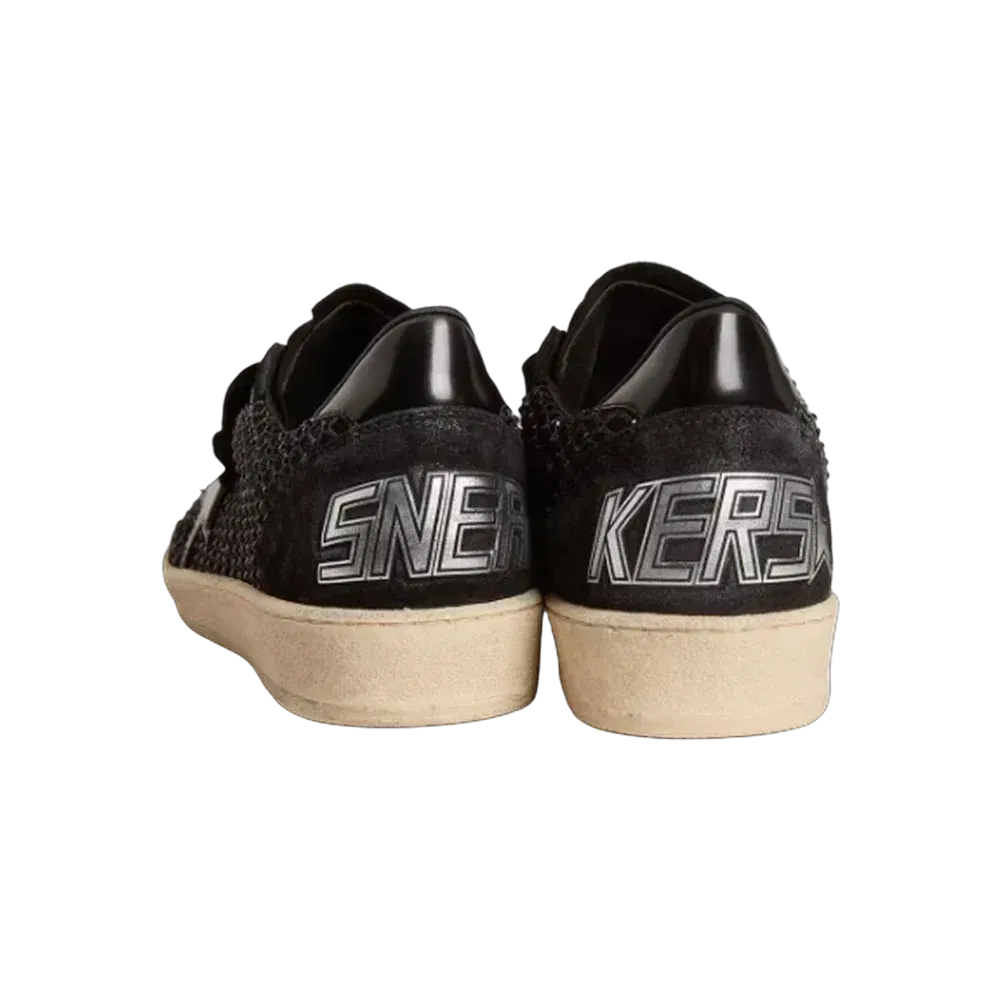 Golden Goose Ball Star In Mesh With Swarovski Crystals And Black Laminated Leather Star