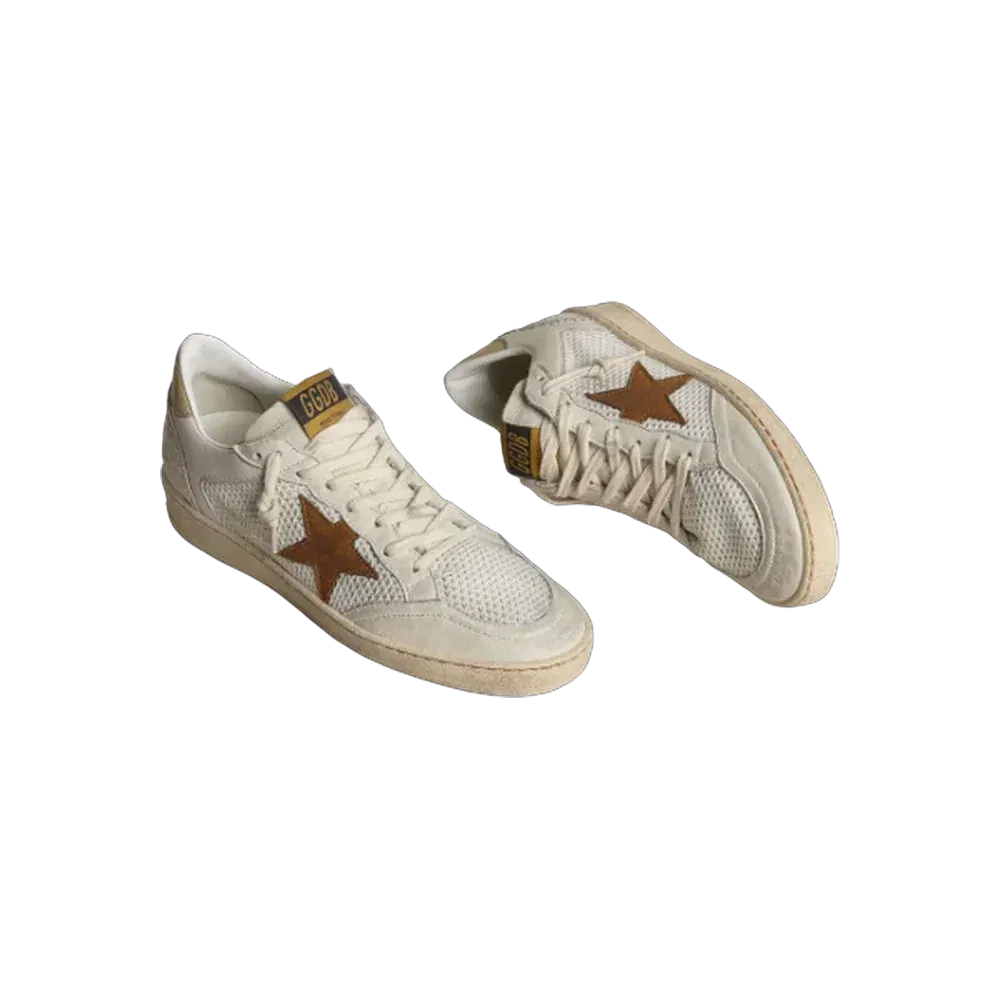 Golden Goose Ball Star In White Nappa And Mesh With Tobacco-Colored Nubuck Star