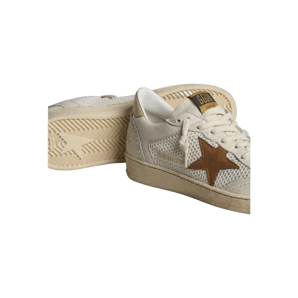 Golden Goose Ball Star In White Nappa And Mesh With Tobacco-Colored Nubuck Star