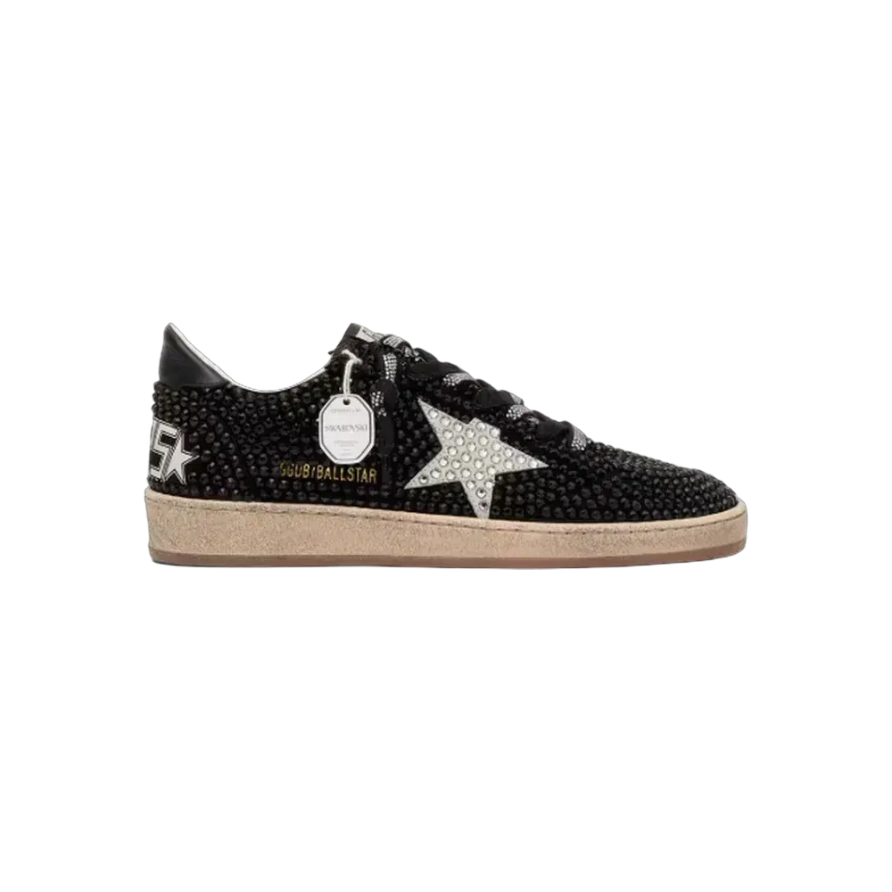 Golden Goose Ball Star In Black Suede With White Star And Swarovski Crystals