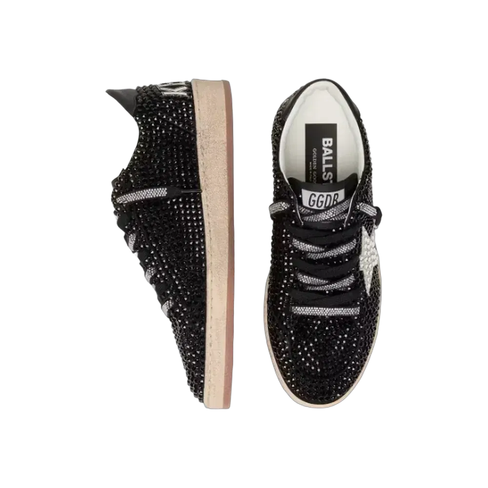 Golden Goose Ball Star In Black Suede With White Star And Swarovski Crystals