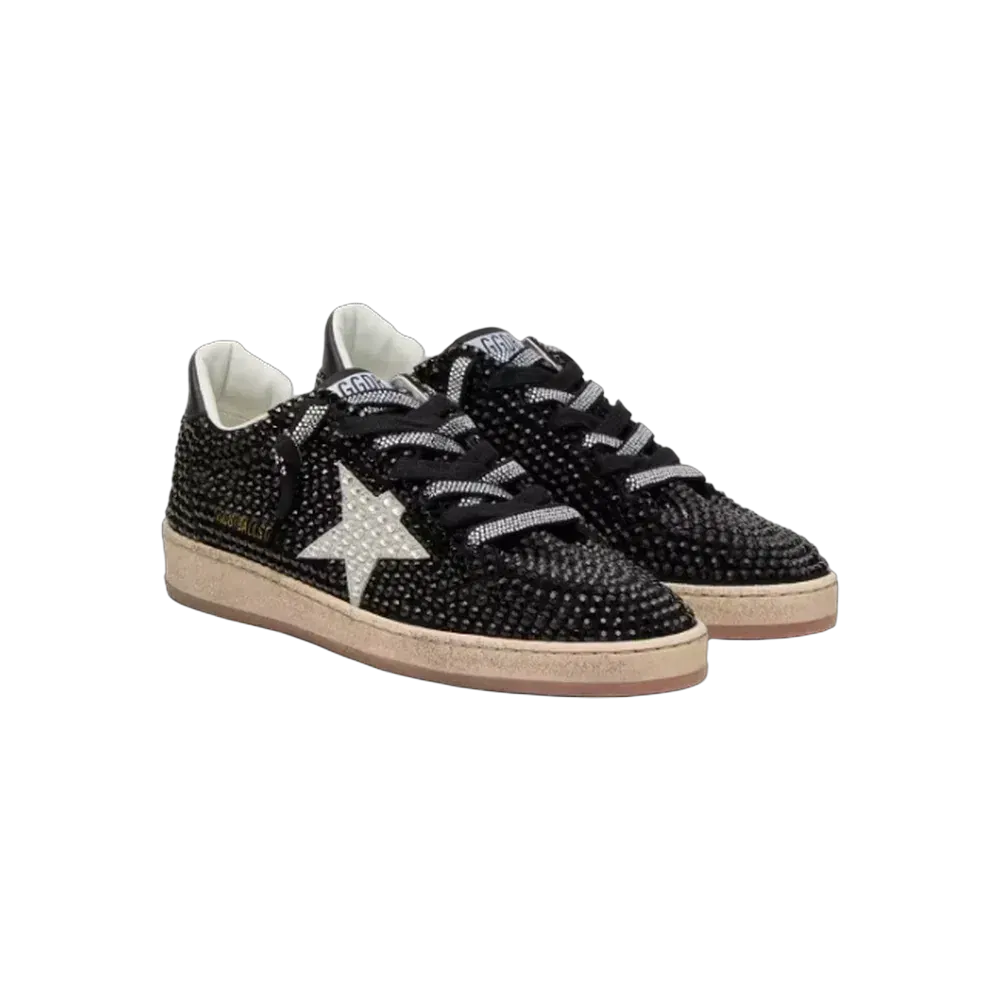 Golden Goose Ball Star In Black Suede With White Star And Swarovski Crystals