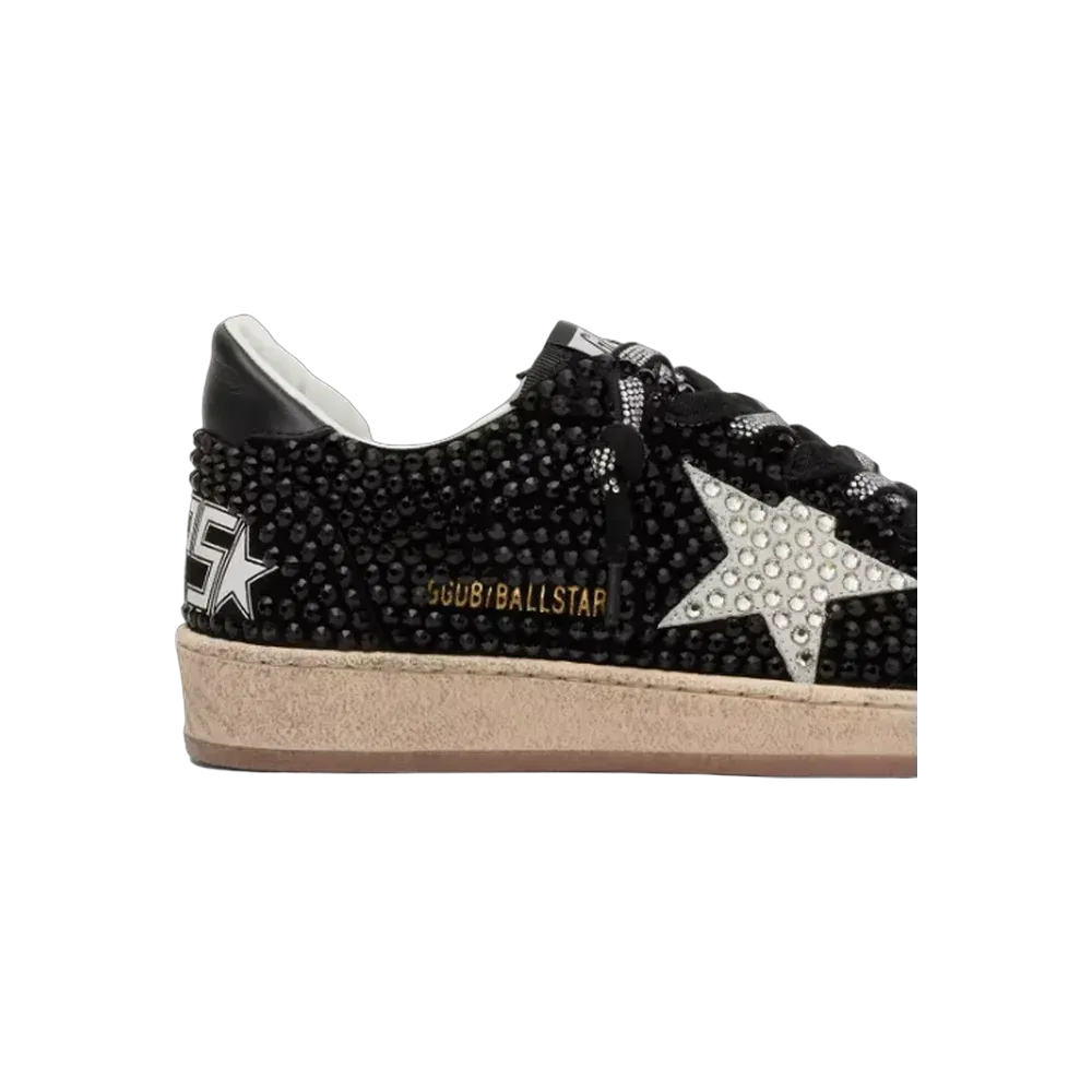 Golden Goose Ball Star In Black Suede With White Star And Swarovski Crystals