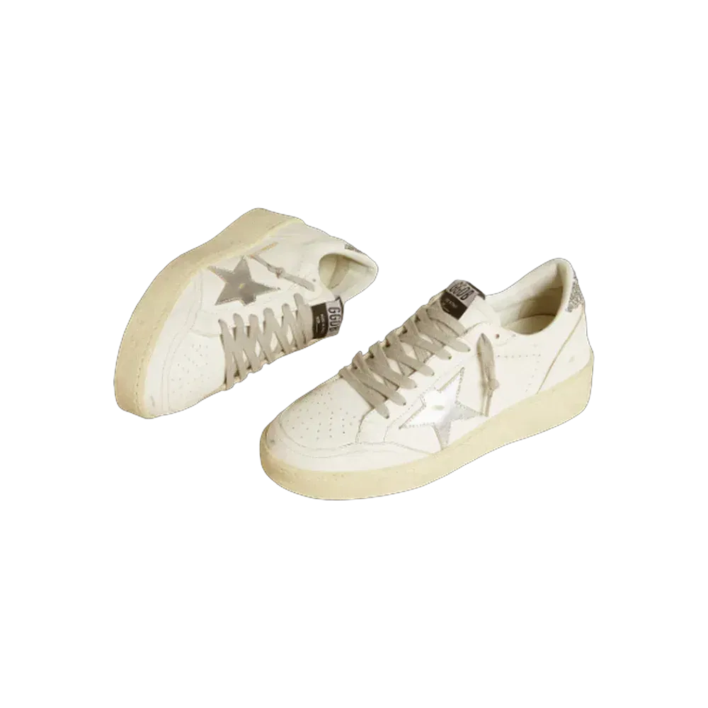Golden Goose Ball Star With Silver Leather Star And Silver Glitter Heel Tab