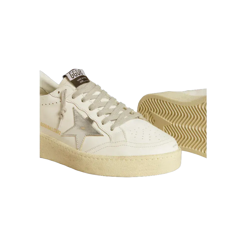 Golden Goose Ball Star With Silver Leather Star And Silver Glitter Heel Tab
