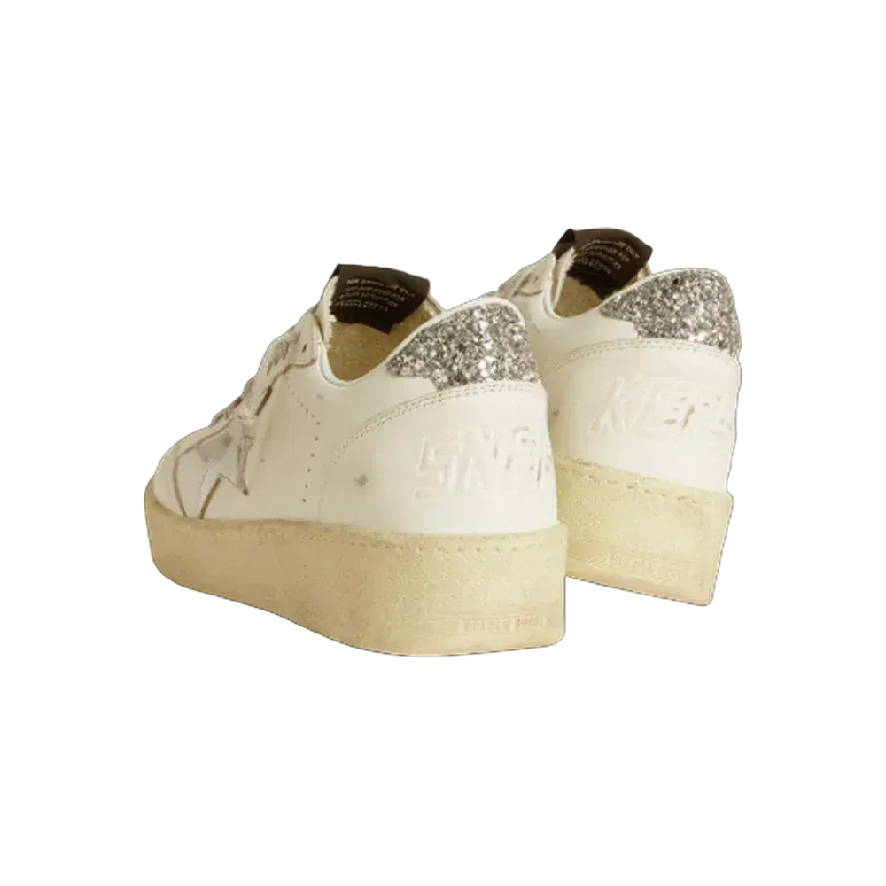 Golden Goose Ball Star With Silver Leather Star And Silver Glitter Heel Tab