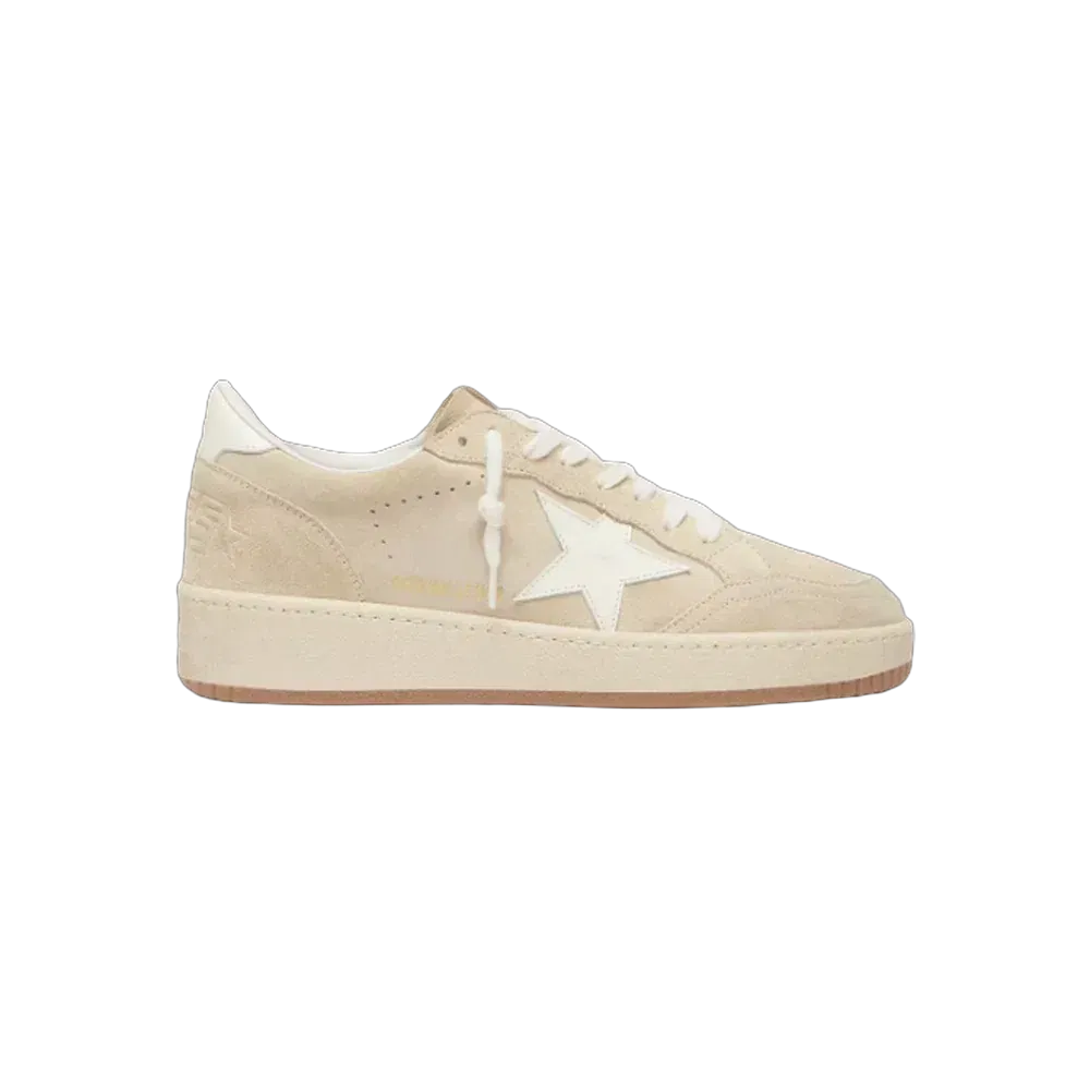 Golden Goose Ball Star In Beige Suede With White Leather Star And Heel Tab