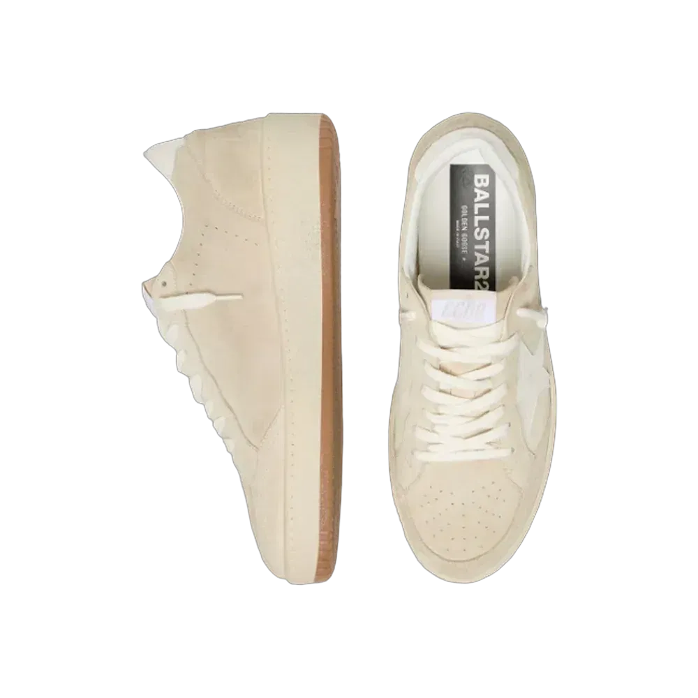 Golden Goose Ball Star In Beige Suede With White Leather Star And Heel Tab