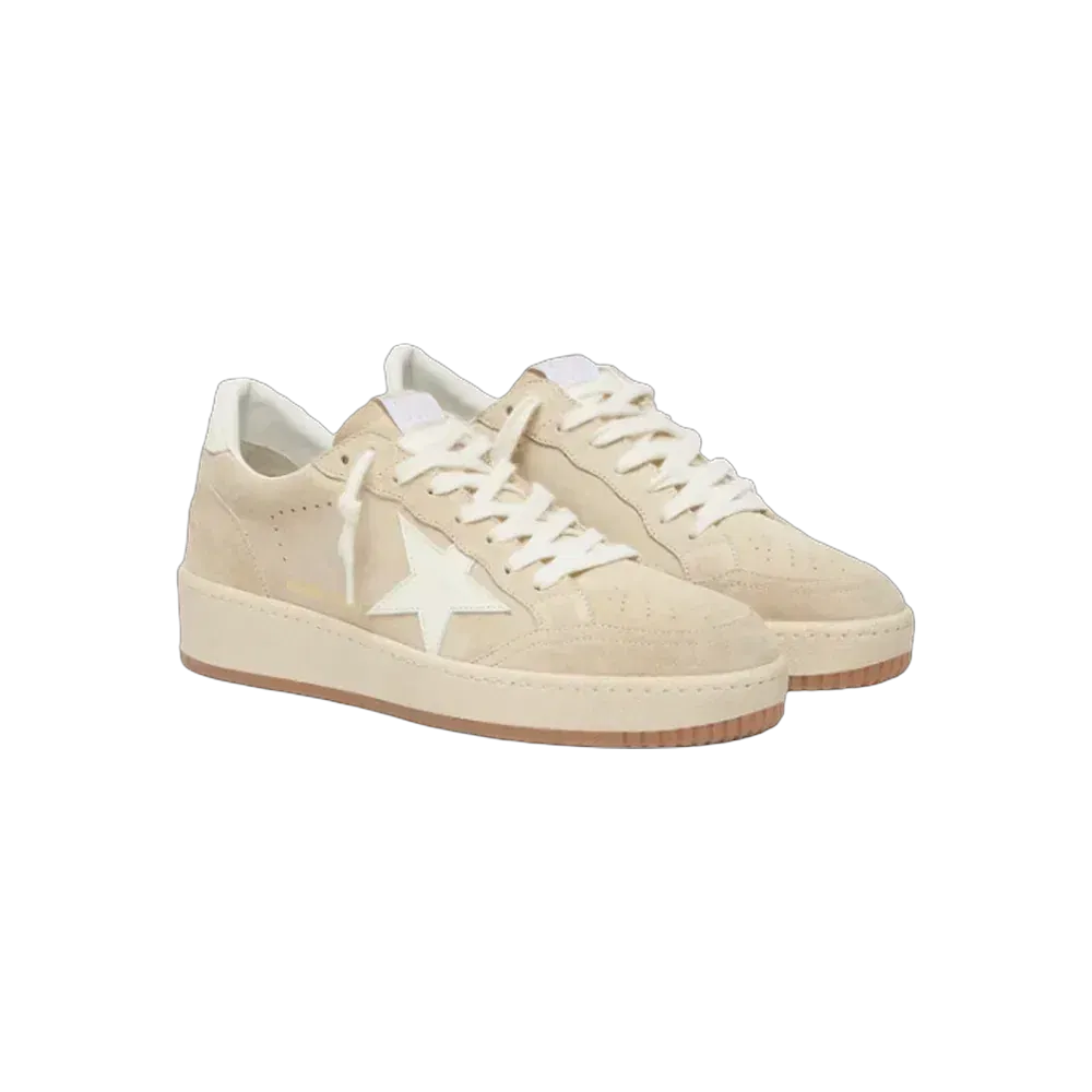 Golden Goose Ball Star In Beige Suede With White Leather Star And Heel Tab