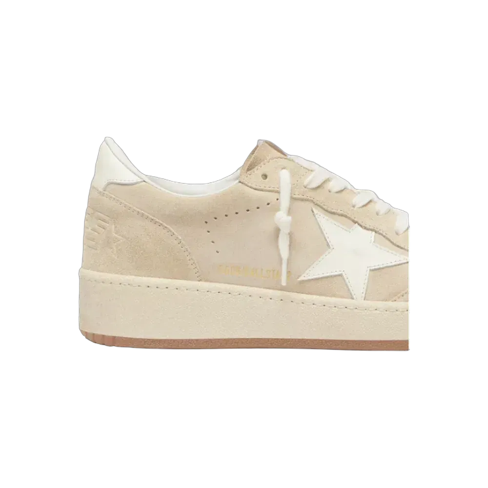 Golden Goose Ball Star In Beige Suede With White Leather Star And Heel Tab