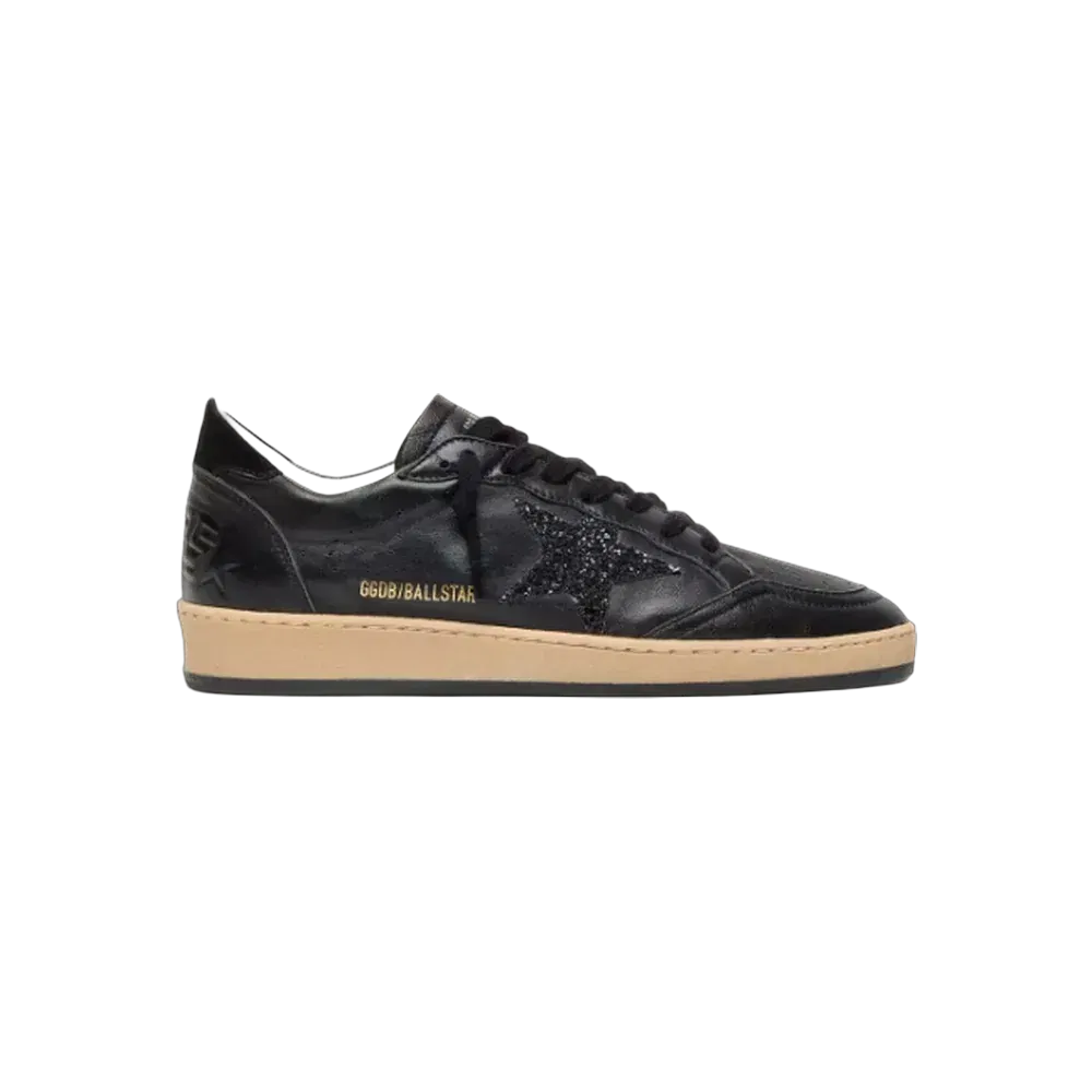 Golden Goose Ball Star In Black Nappa With Black Glitter Star And Suede Heel Tab