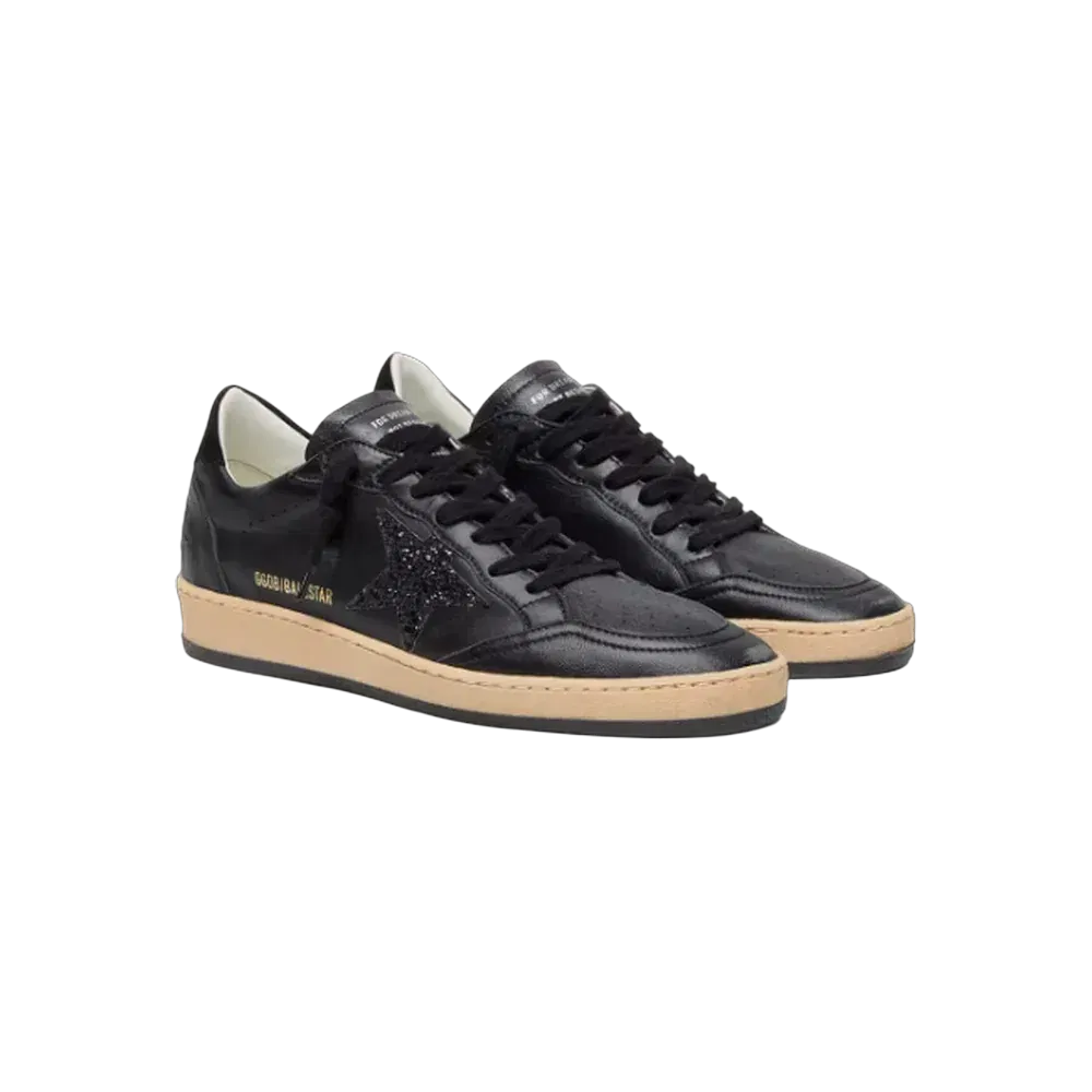 Golden Goose Ball Star In Black Nappa With Black Glitter Star And Suede Heel Tab