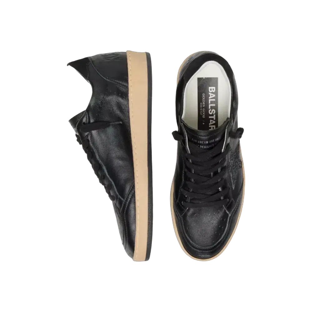 Golden Goose Ball Star In Black Nappa With Black Glitter Star And Suede Heel Tab