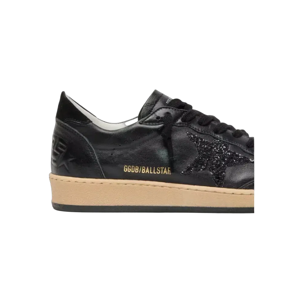 Golden Goose Ball Star In Black Nappa With Black Glitter Star And Suede Heel Tab