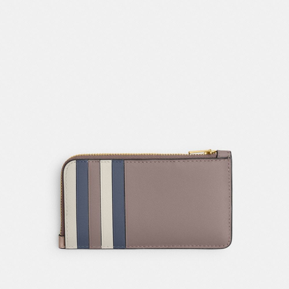 Coach New York Zip Card Case In Colorblock Brass Ash Multi