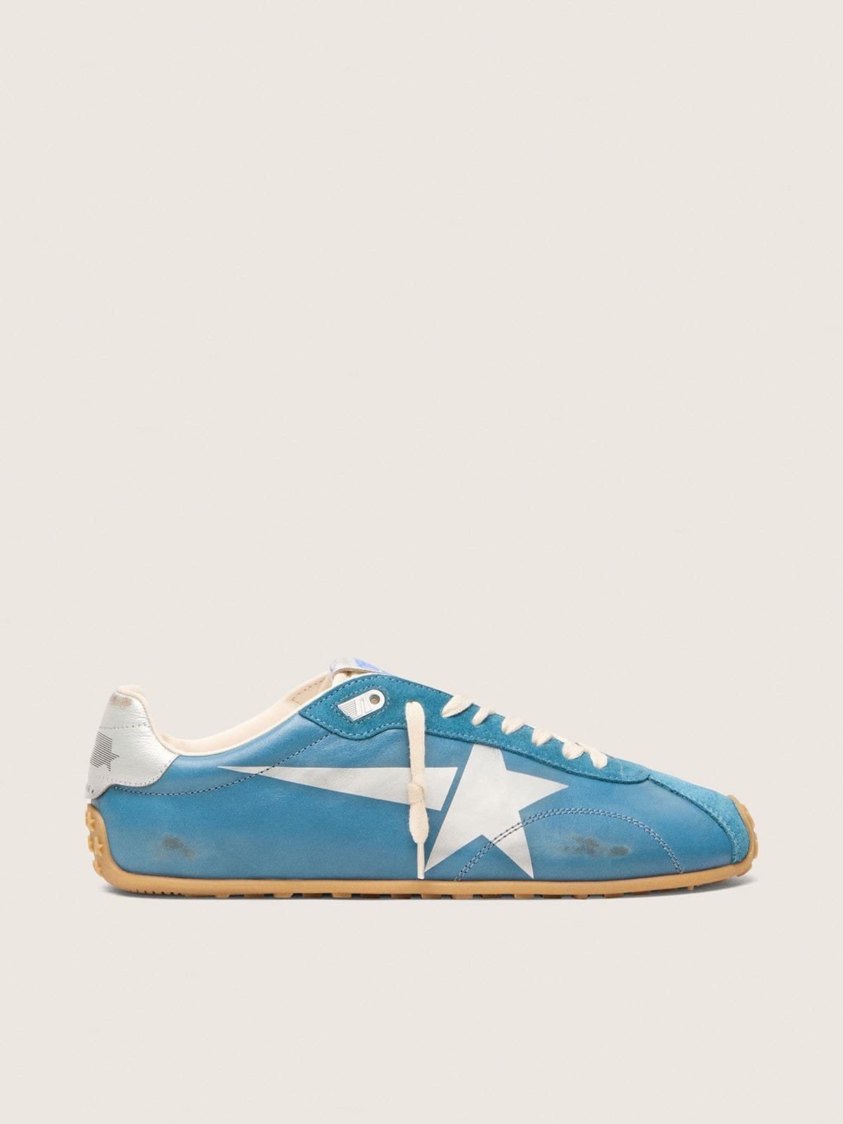 Golden Goose Womens Marathon Speed In Blue Nappa With Printed Star And Silver Leather Heel Tab Womens