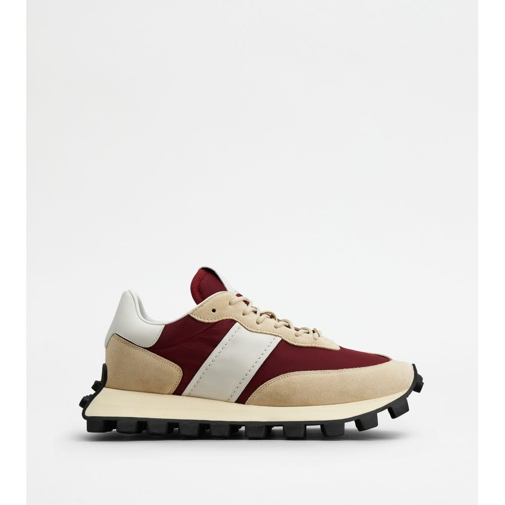 Sneakers Tods 1T In Suede And Fabric Beige Burgundy White Mens