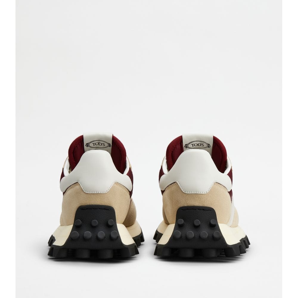 Sneakers Tods 1T In Suede And Fabric Beige Burgundy White Mens