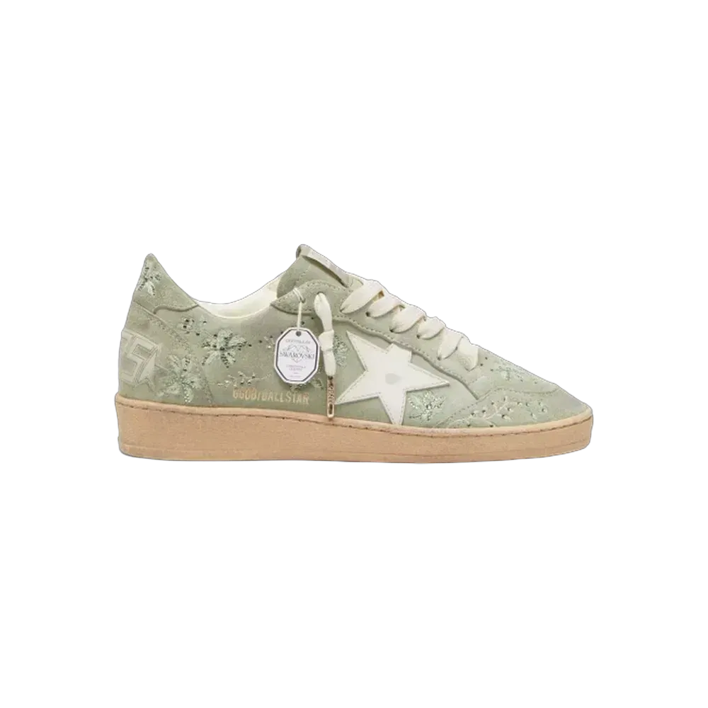 Golden Goose Ball Star In Sage-Green Suede With White Leather Star