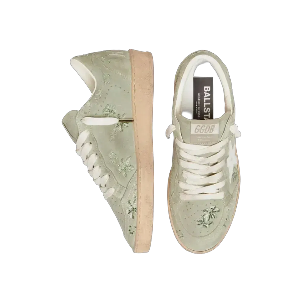 Golden Goose Ball Star In Sage-Green Suede With White Leather Star