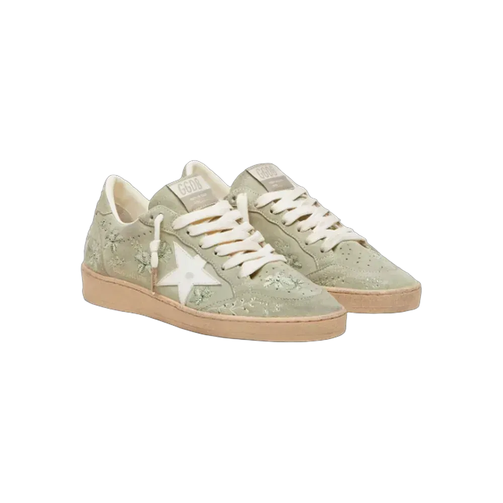 Golden Goose Ball Star In Sage-Green Suede With White Leather Star