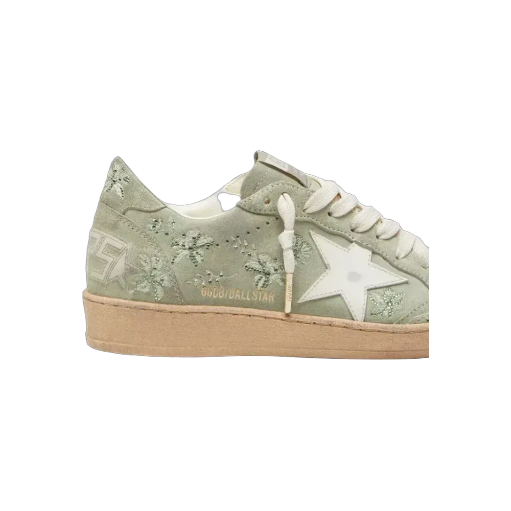 Golden Goose Ball Star In Sage-Green Suede With White Leather Star