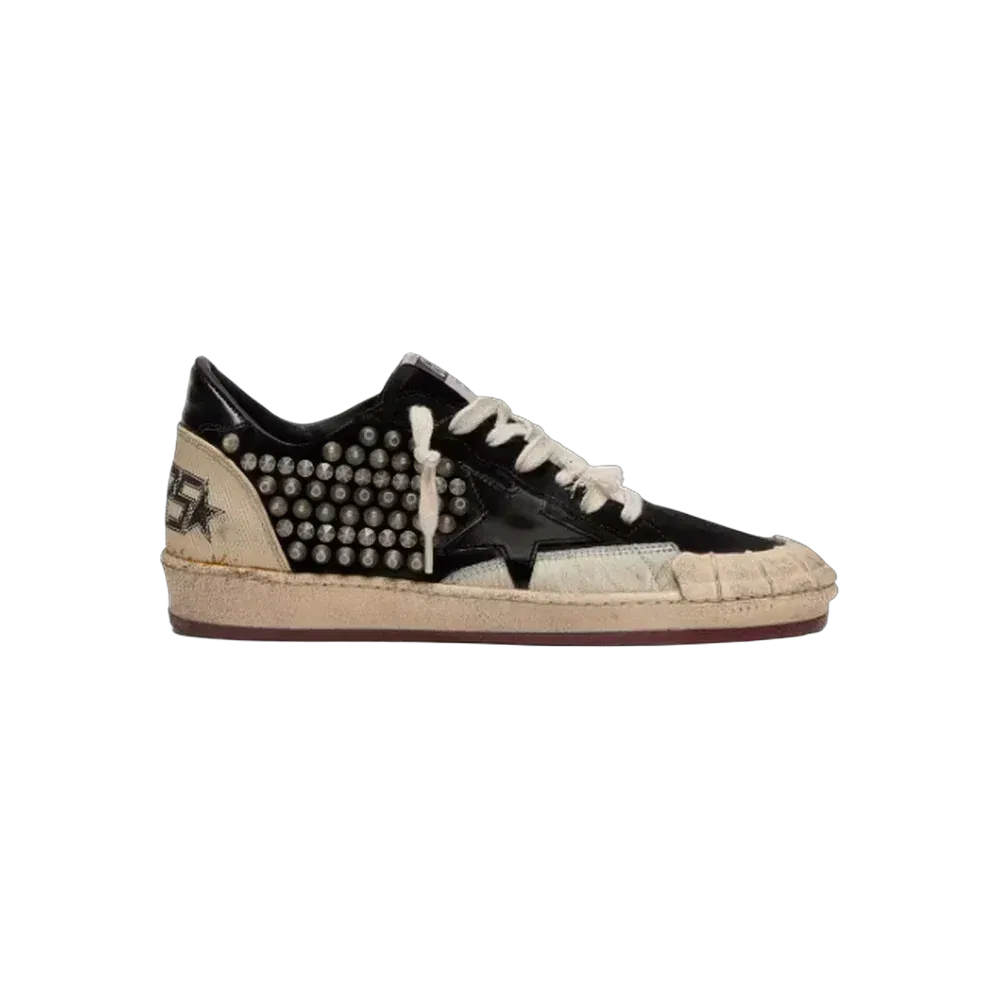 Golden Goose Ball Star LAB In Black Suede With Studs And Glossy Black Leather Star