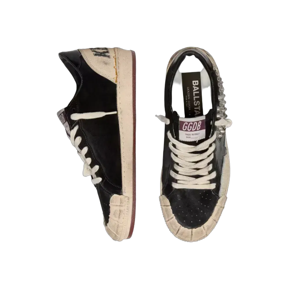 Golden Goose Ball Star LAB In Black Suede With Studs And Glossy Black Leather Star