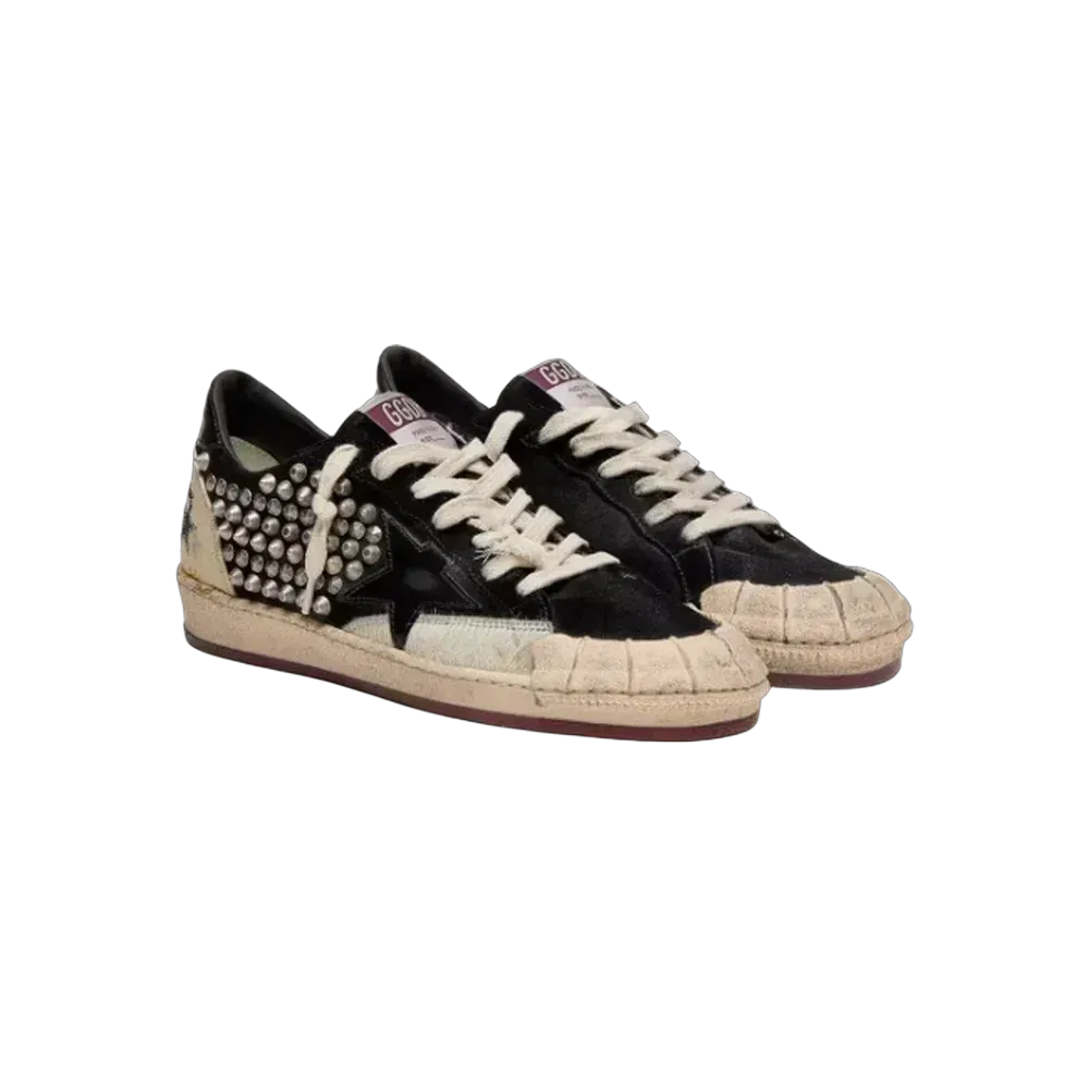 Golden Goose Ball Star LAB In Black Suede With Studs And Glossy Black Leather Star