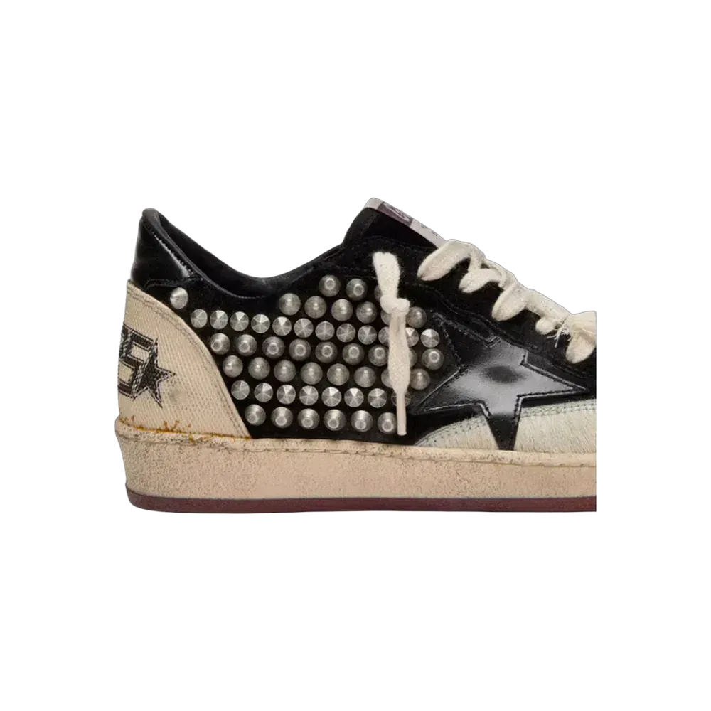 Golden Goose Ball Star LAB In Black Suede With Studs And Glossy Black Leather Star