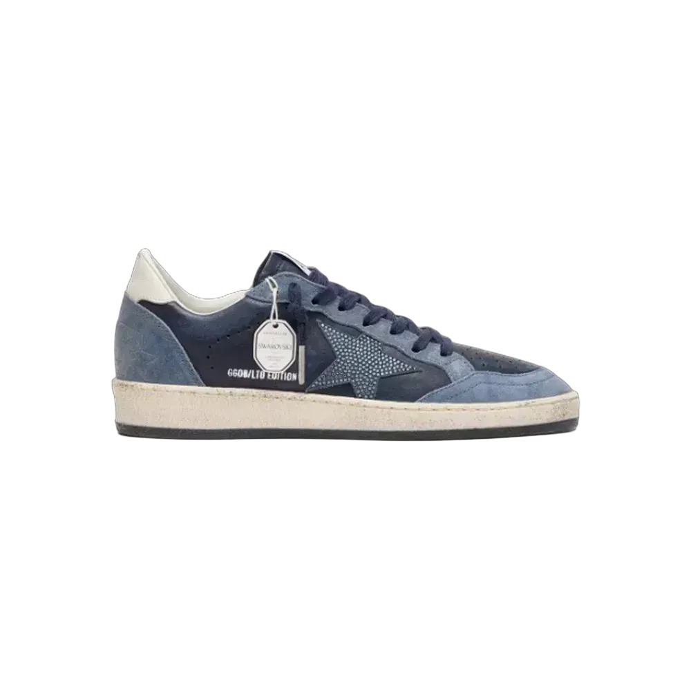Golden Goose Ball Star LTD In Dark Blue Leather With Light Blue Swarovski Crystal Star