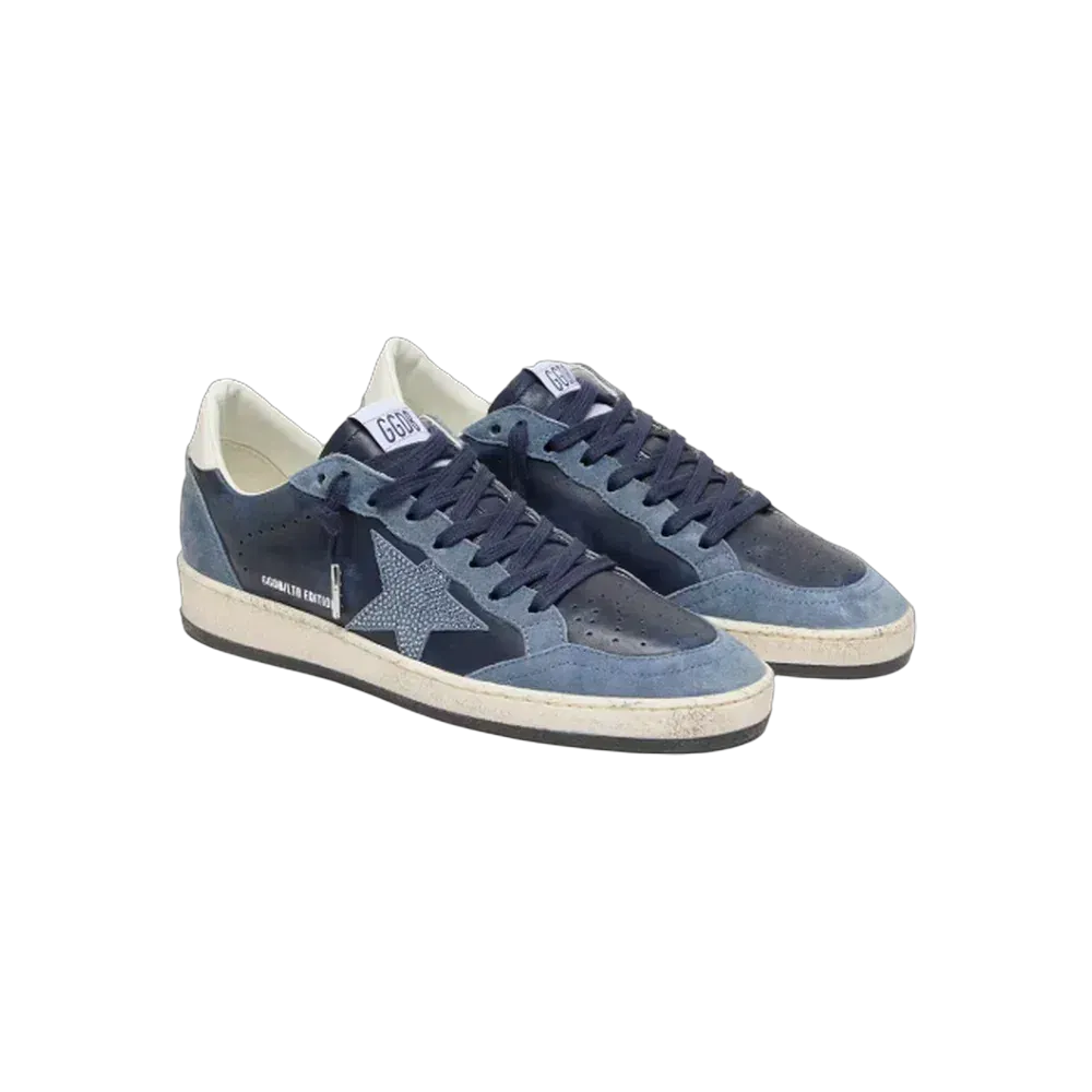 Golden Goose Ball Star LTD In Dark Blue Leather With Light Blue Swarovski Crystal Star