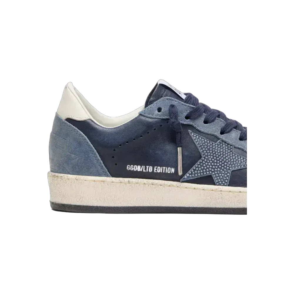 Golden Goose Ball Star LTD In Dark Blue Leather With Light Blue Swarovski Crystal Star