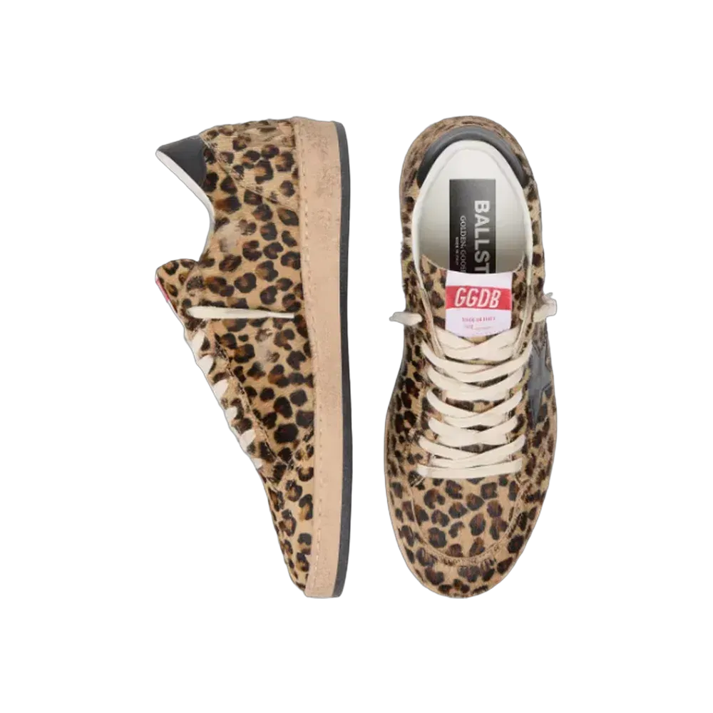 Golden Goose Ball Star In Leo-Print Pony Skin, Black Leather Star & Heel Tab