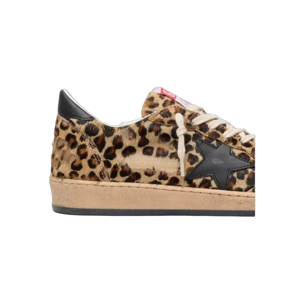 Golden Goose Ball Star In Leo-Print Pony Skin, Black Leather Star & Heel Tab