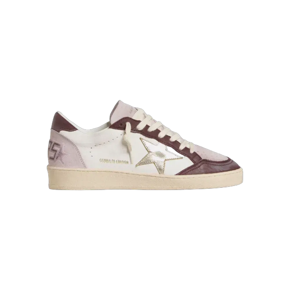 Golden Goose Ball Star LTD In Nappa With Platinum Foiled Leather Star And Burgundy Nubuck Leather