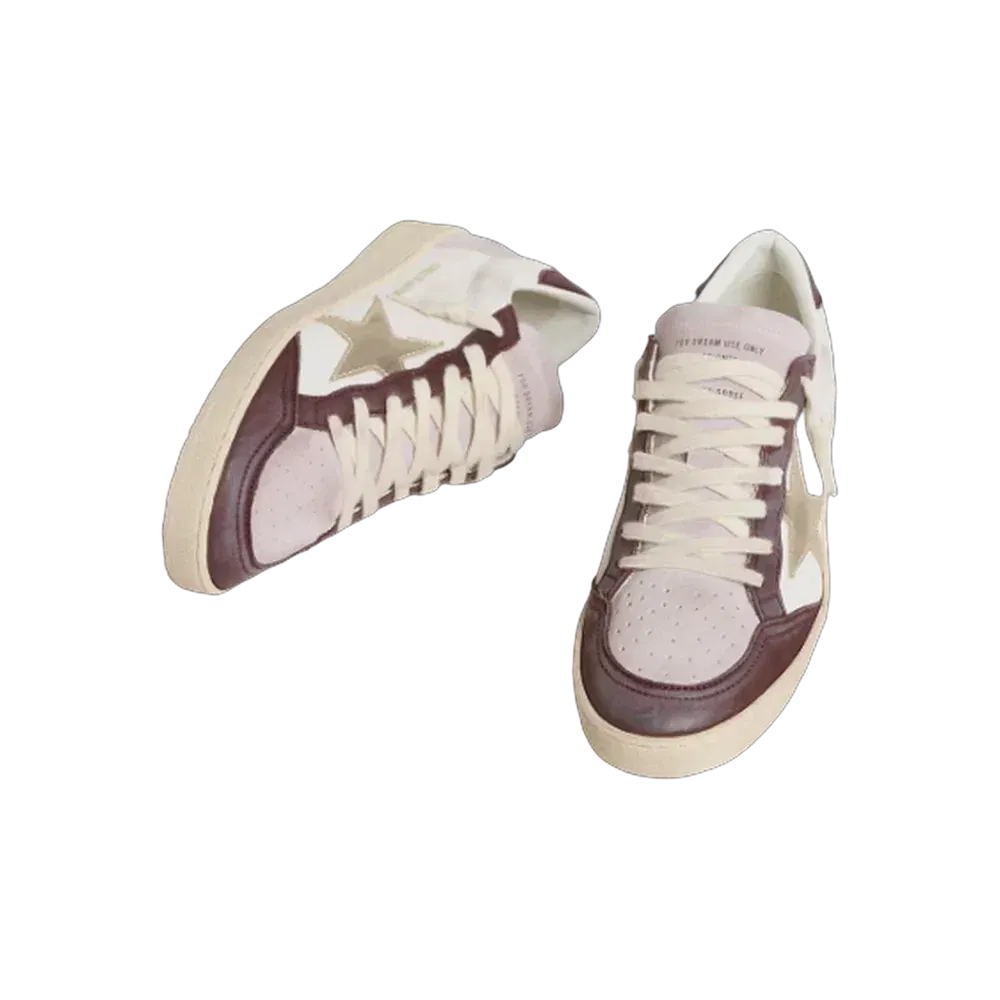 Golden Goose Ball Star LTD In Nappa With Platinum Foiled Leather Star And Burgundy Nubuck Leather