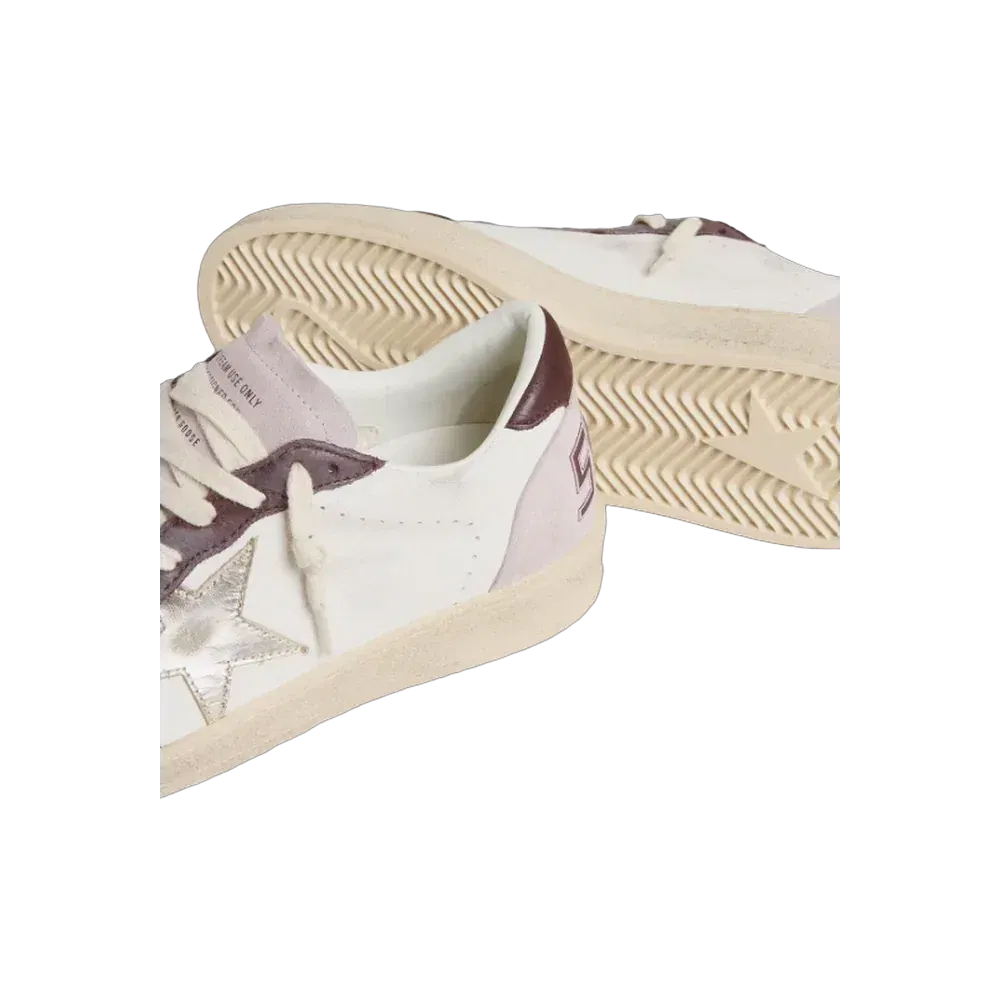 Golden Goose Ball Star LTD In Nappa With Platinum Foiled Leather Star And Burgundy Nubuck Leather