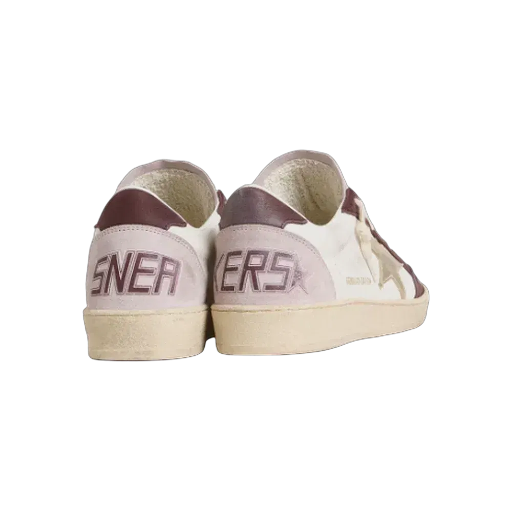 Golden Goose Ball Star LTD In Nappa With Platinum Foiled Leather Star And Burgundy Nubuck Leather
